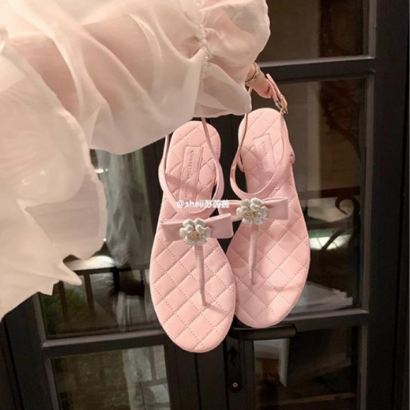 

Shoes lambskin camellia rhinestone bow toe sandals women s thick heels 35