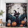 Black Witch Cat Halloween Shower Curtain Full Moon Horror Night Evil Pumpkin Graveyard Bathroom Decor Polyester Bathtub Curtain