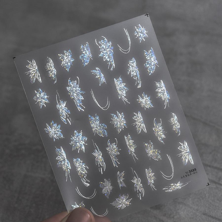 Лазерная белая полупрозрачная цветочная наклейка для ногтей своими руками креативное — фото 6