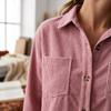 Autumn Winter Women Striped Corduroy Shirt Jacket, Lapel Long Sleeve Loose Thick Casual Outwear Coat for Women