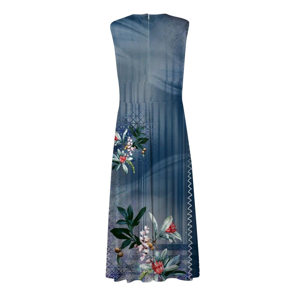 Women's Summer Fashion  Print V-Neck Sleeveless Waist Tie Dress