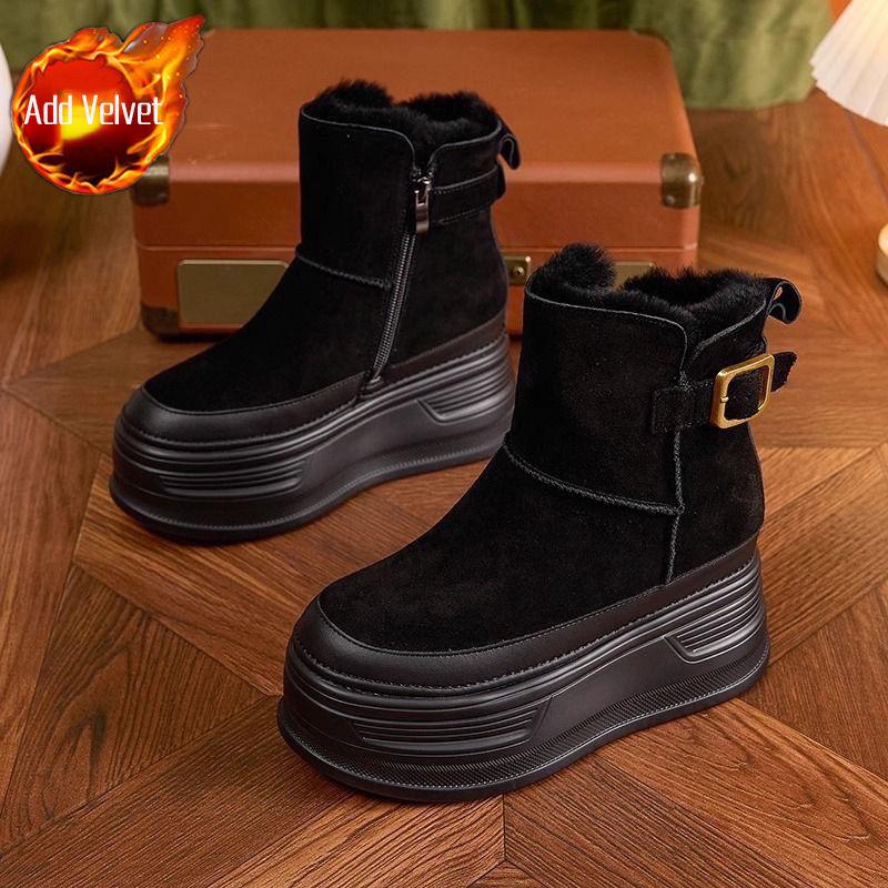

Fashion Height Increase Chunky Round Toe Booties High Quality Autumn Winter Snow Boots for Women Hot 2025 New in Plush Woman Shoes Sale 35