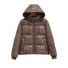 Women's Winter Padded Thickened Short Solid Colour Down Jacket Casual Zip Hooded Section Warm Outerwear