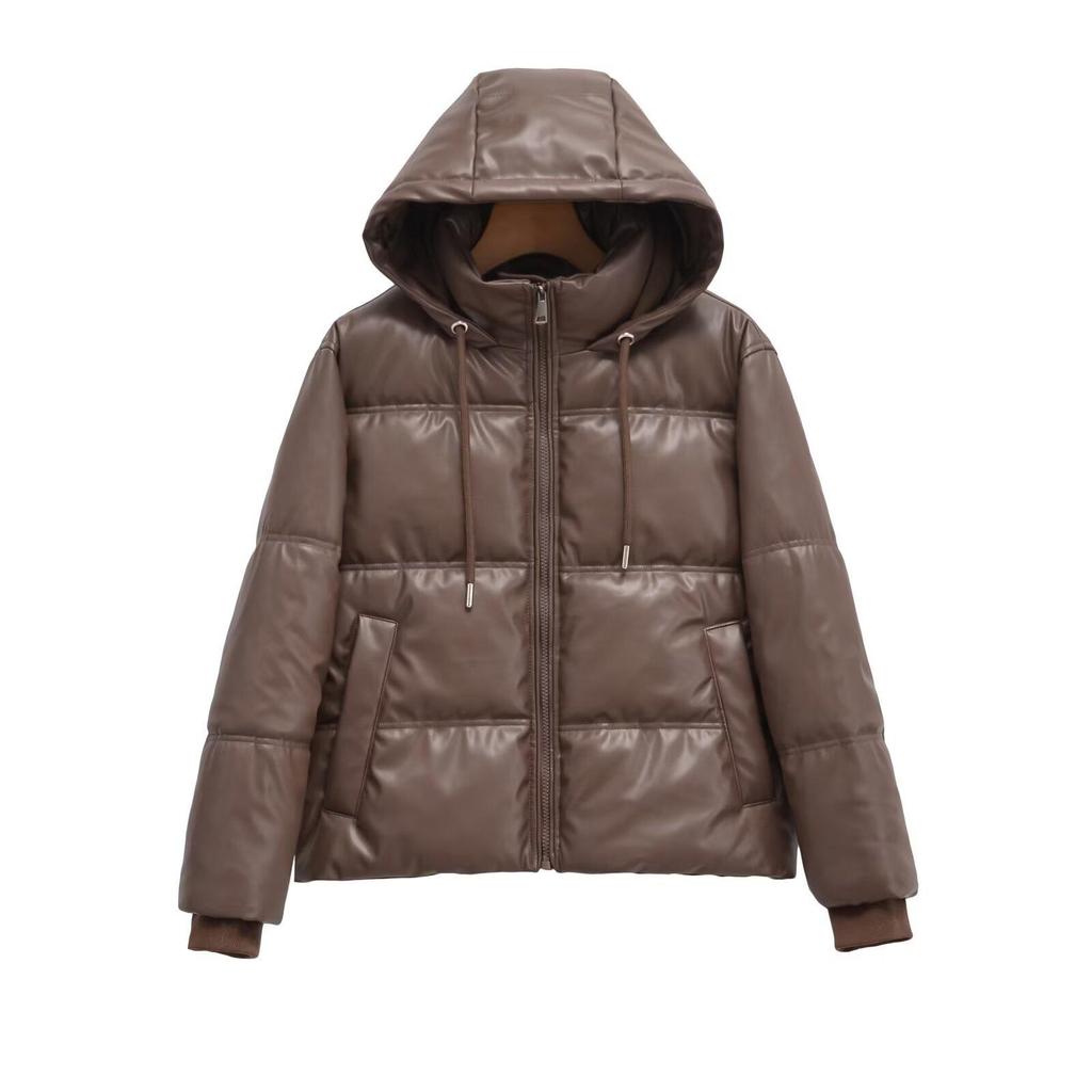Women's Winter Padded Thickened Short Solid Colour Down Jacket Casual Zip Hooded Section Warm Outerwear