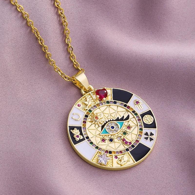 Turkish Lucky Evil Eye Necklace Men Women Gold Color Enamel Drip Oil CZ Pendant Fashion Stainless Steel Chain Necklace Jewelry