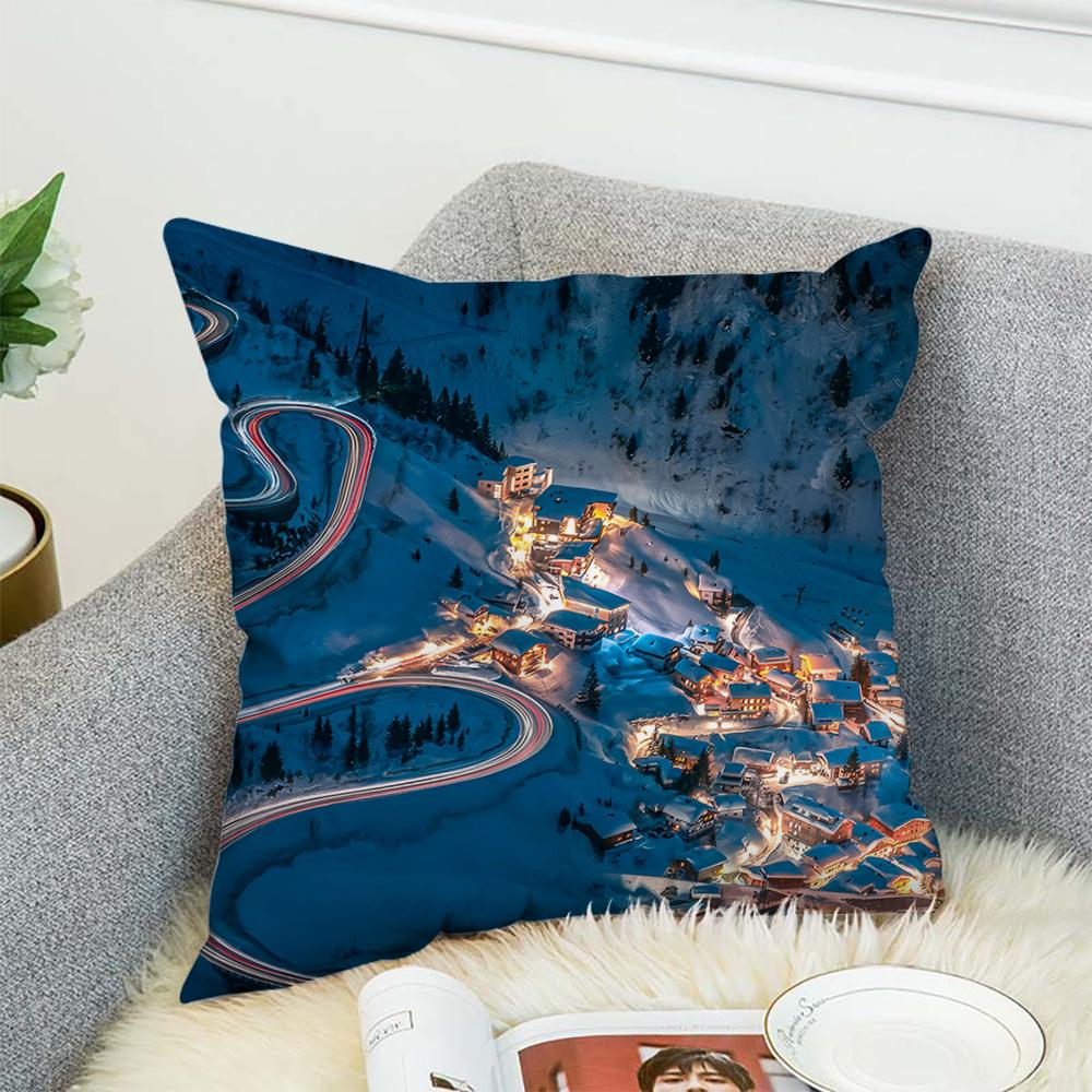 Natural Scenery Snow Outdoor Pillow Case For Car Sofa Decorative Home Double-sided Print Plush Square Throw Pillow Cushion Cover