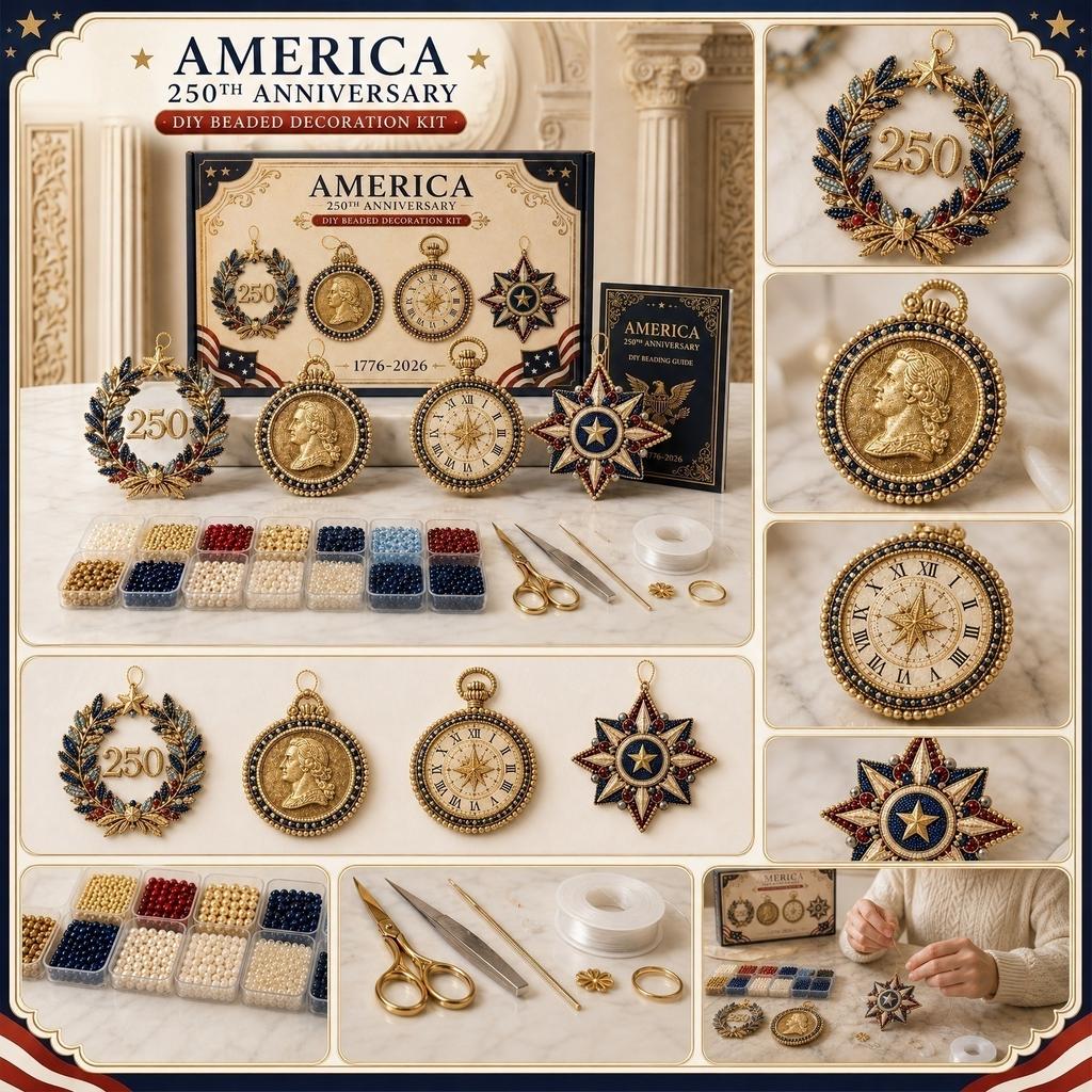 Handmade Bead Craft Kit DIY Bead Decoration Set for 250th Anniversary Commemoration with Multiple Patterns and Accessories for Home Decor Projects