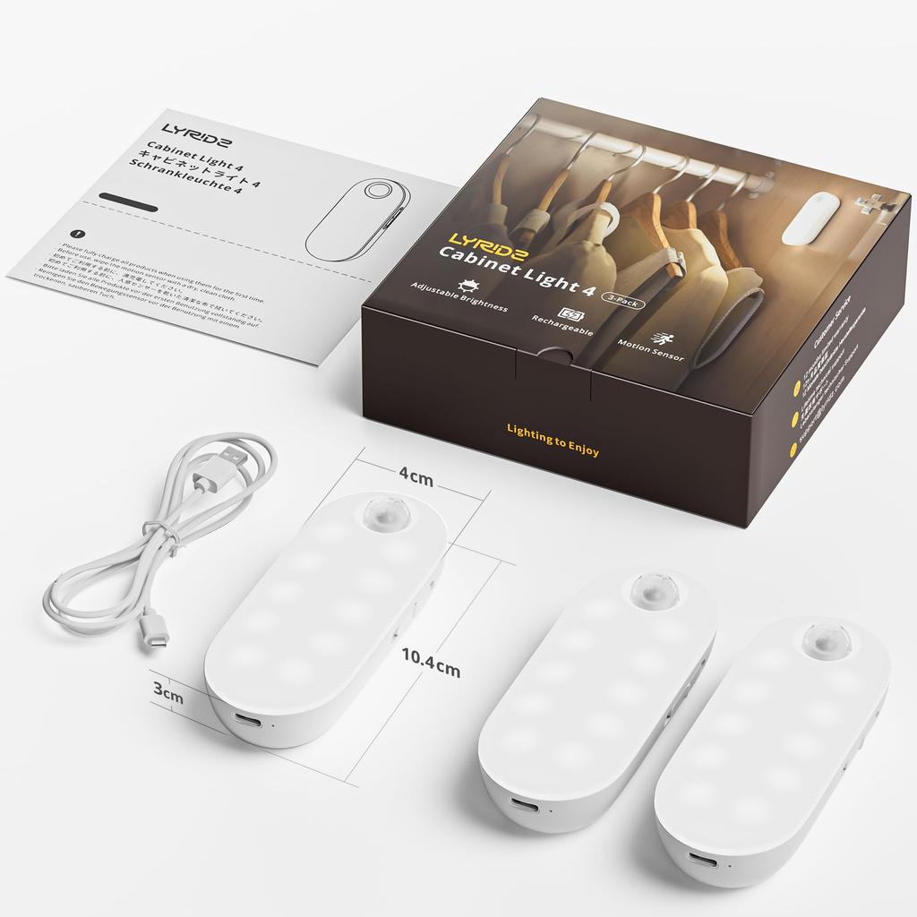 Lyridz Indoor Sensor Light, USB Rechargeable, Kitchen Light, Stepless Dimming, Footlight for Cabinets, Hallways, Stairs, Closets, and Kitchens,
