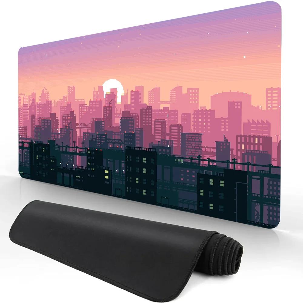 Hot Sell City Neon Pixel Large Mouse Mat Gaming Mousepad Gamer Mousepads Rubber Keyboard Mats Desk Mats XXL Mouse Pads 900X400