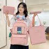Four-Piece Backpack Set Girls Large Capacity Backpack Solid Color Junior High School Student School Bag