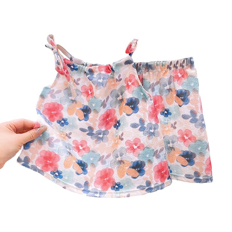 Baby Mädchen Sling Top und Shorts Zweiteiler Sommer Bedrucktes Kinderbekleidungsset
