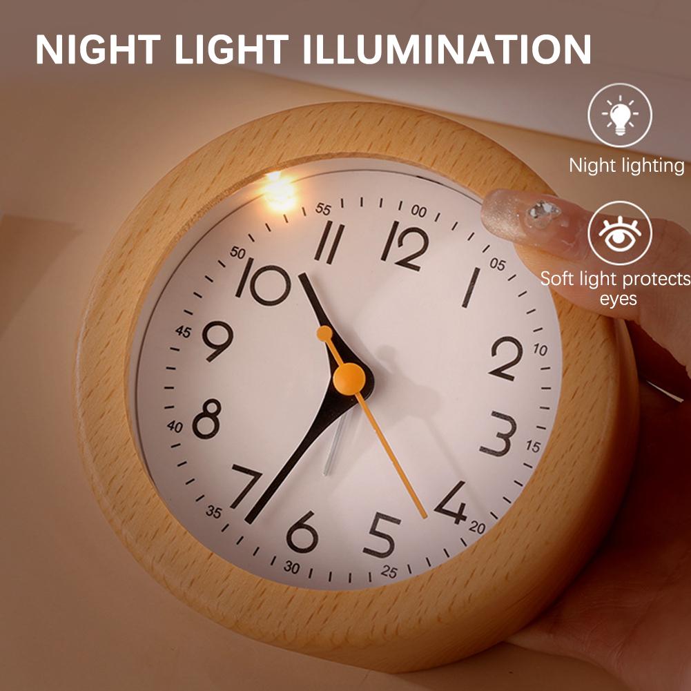 Simple Wooden Analog Alarm Clock Silents Table Clock with Night Light Stylish Home Decor Extra-Loud Office Kitchen Counter