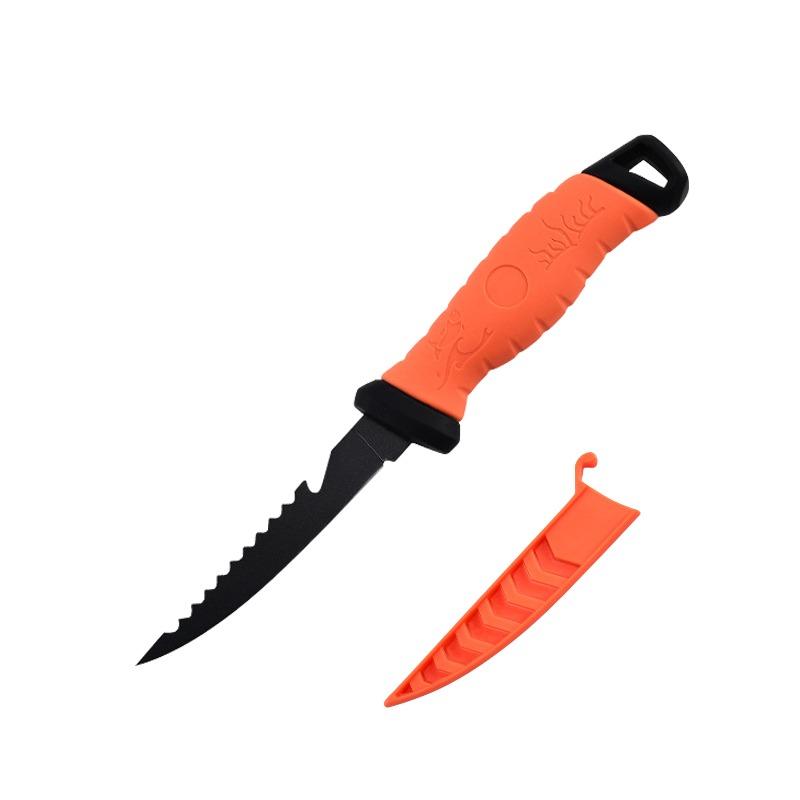 Non-slip Fish Scale Scraper Stainless Steel Fish Fillet Cutting Knife Rubber Handle Multifunctional Fishing Knife Fishing Tool Fishing Gear