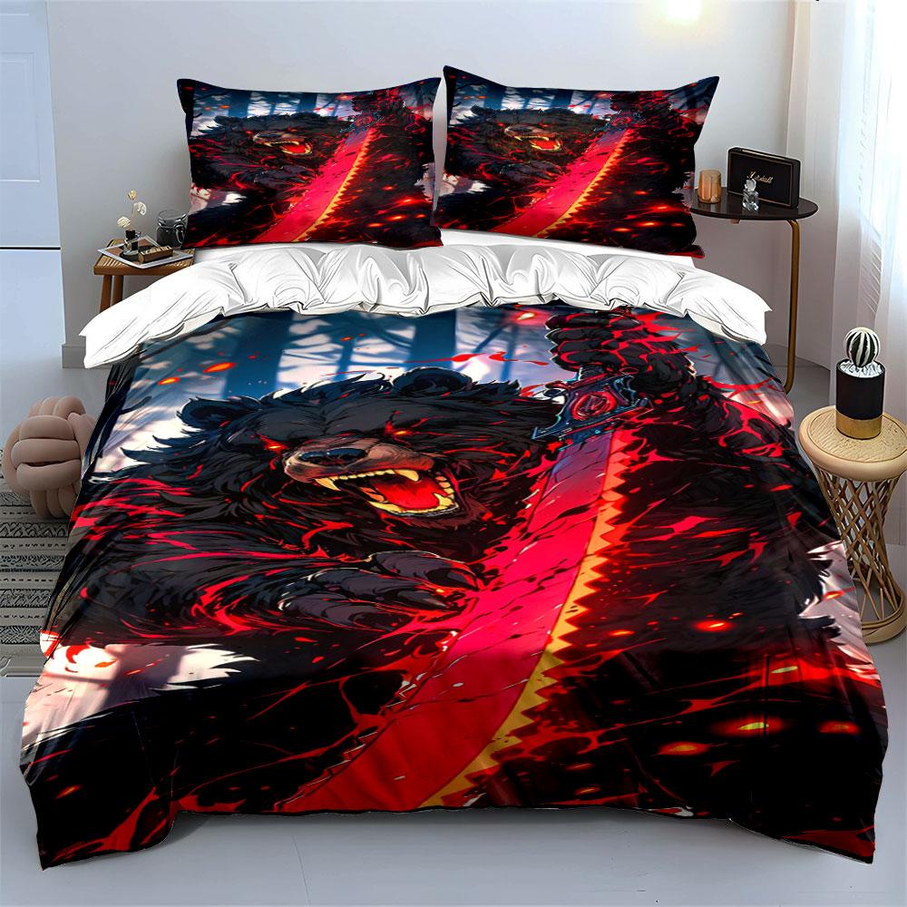 Growling Bear, Fiery Sword. Bedding Sets Duvet Cover Sets Duvet Covers Pillowcases(1 * Duvet Cover 2 * Pillowcases Without Duvet Insert)