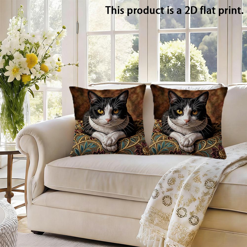 2pcs Vintage Tuxedo Cat 2D Print Throw Pillow Cover Decorative Cushion Case for Sofa Bedroom Living Room Cushion cover