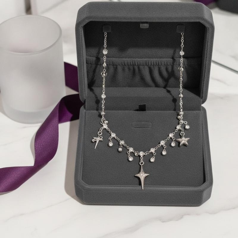 Kpop Star Pendent Necklace For Women Punk Simple Zircon Tassel Clavicle Chain Choker Elegent Party Gift Jewelry Girl