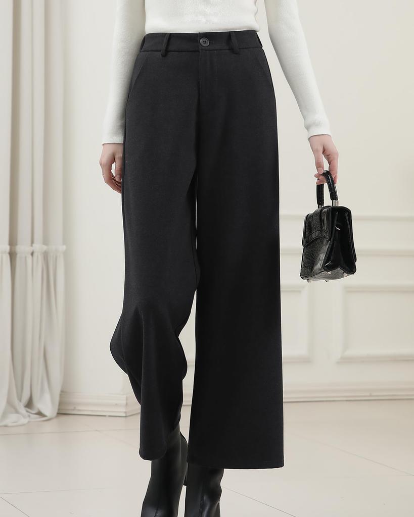 Ladyangel Gaucho Cropped Straight Leg Trousers with Elastic Loose Warm and Perfect for and Office Autumn and Winter Women's Wide-Leg Pants, Length,