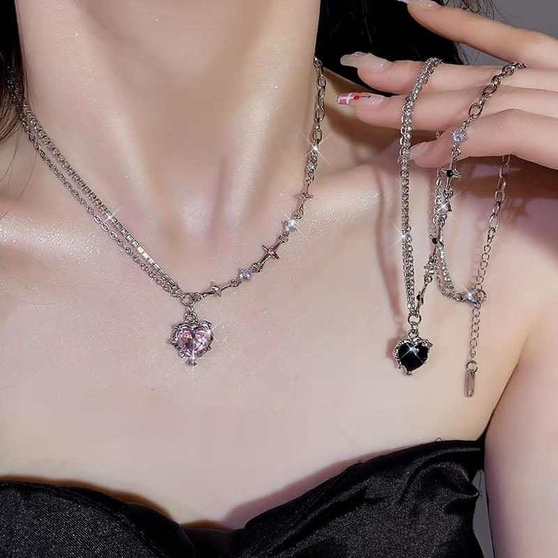 Y2K Lila Kristall Herz Anhänger Halskette Frauen Süße Cool Girl Punk Schlüsselbein Kette Mode Ästhetische Halskette Schmuck Geschenk 2023