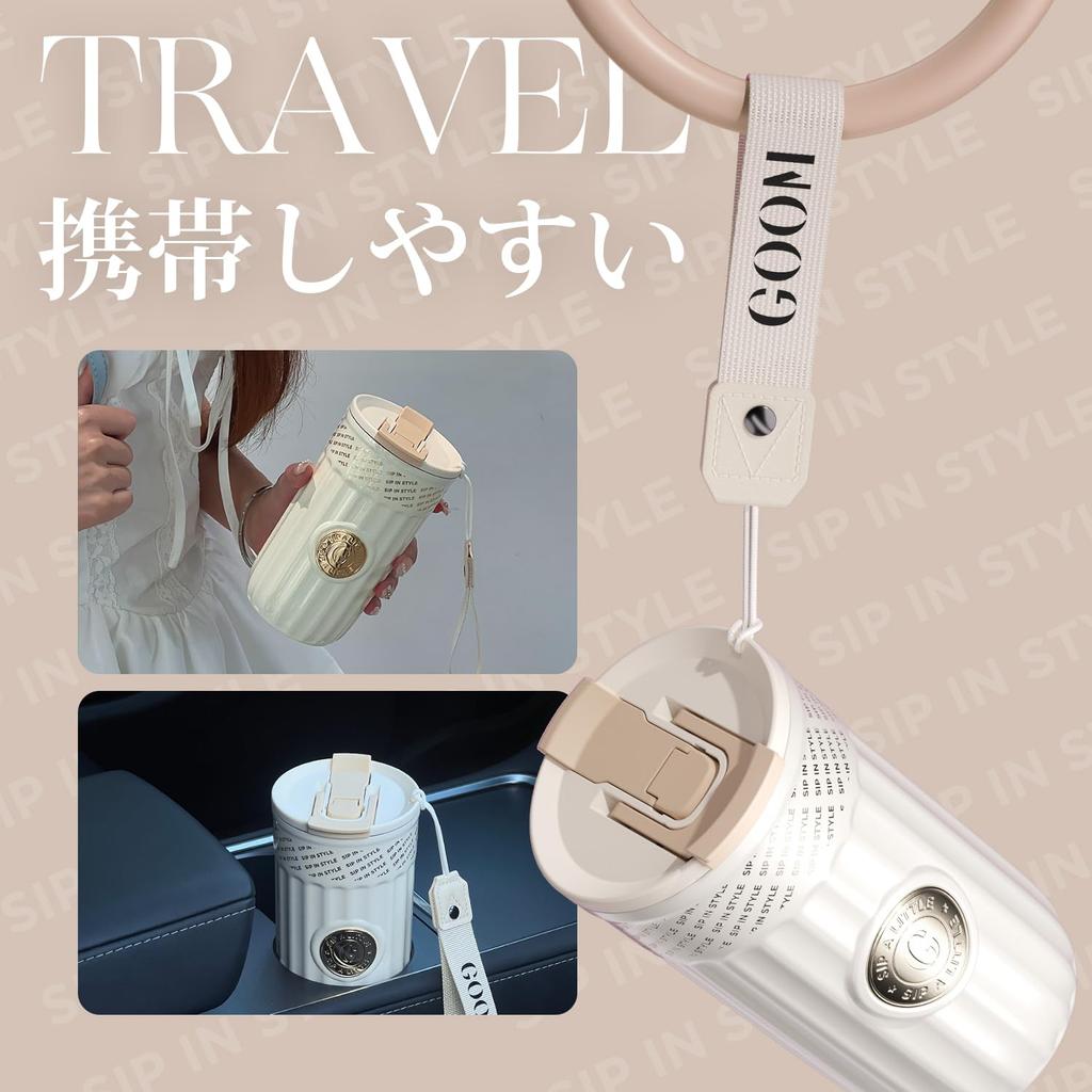 GOOM 500ml Przenośny Kubek Termiczny ze Stali Nierdzewnej z Rurką, Szczelna i Łatwa do Czyszczenia Pokrywka, Zawiera Pasek i Funkcję 3-w-1.