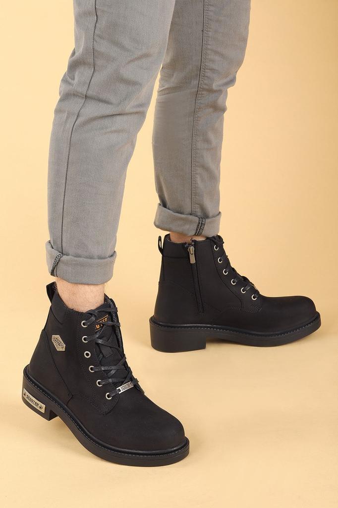 Men's Fashion Genuine Leather Thick Heeled Booties Bootie Black Astana Boots M Shoes