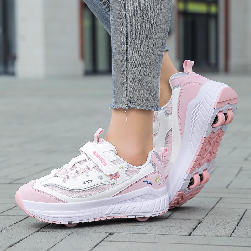 Chaussures Déformées pour Enfants/tGarçons/ Filles Patins à Roues Alignées à Double Usage à Quatre Roues Chaussures de Course Patins à Roues