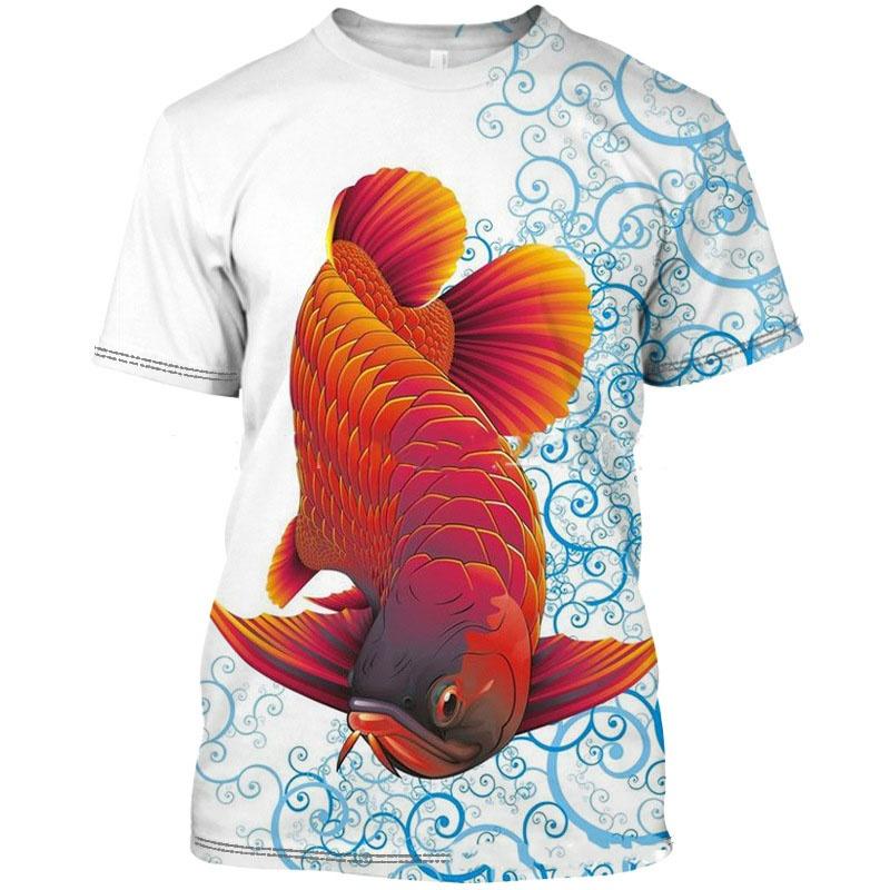 Koi Goldfish Pattern Summer Men's T-shirt Fun Fish 3D Printed Short Sleeved Top Fashionable Street Daily Casual Round Neck Pullover