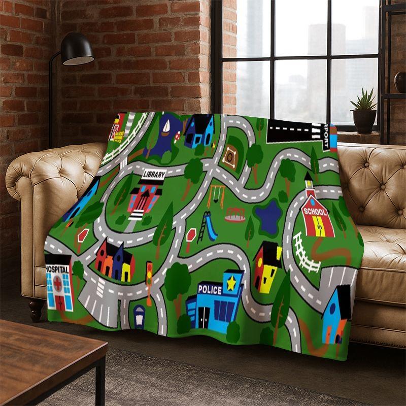 City Traffic Road Highway Runway Child Flannel Blanket Throw Blanket for Bedroom Living Room Bed Travel Camping Picnic Gift