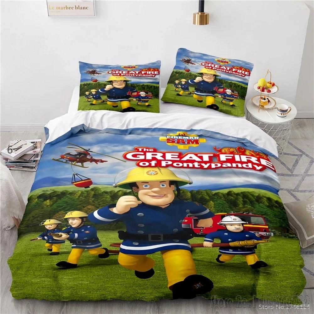 3D Cartoon Printed Fireman Firefighter Sam Duvet Cover Set HD Comforter Cover Bedclothes for Kids Bedding Sets Bedroom Decor