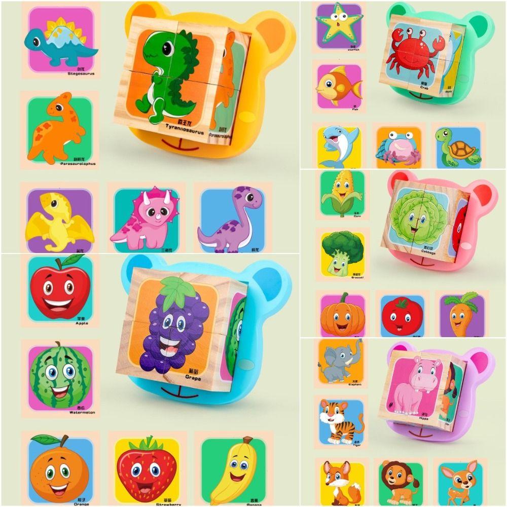 

Animals Dinosaur Six-sided Painting Puzzle Six-sided Cube Wooden Puzzle Tollder Ocean