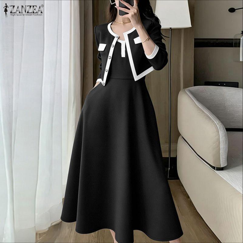 ZANZEA Women Thin Outwear and Sleeveless Dress Fashion Two Piece Suit Sets