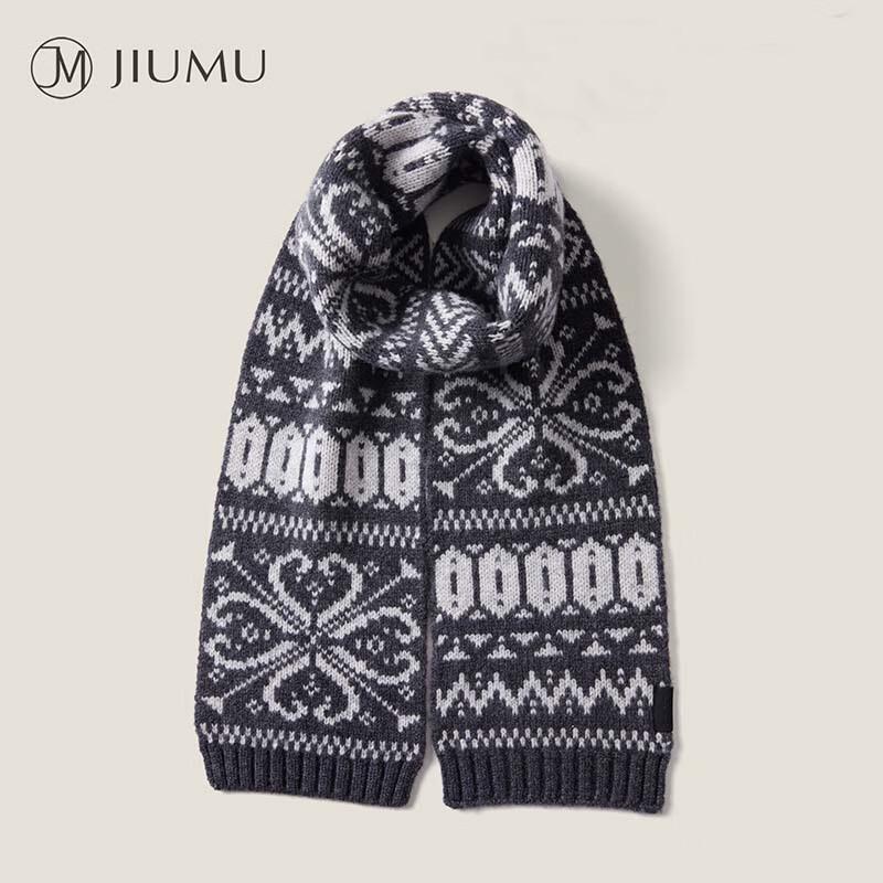 JIUMU Pure Wool Fair Isle Knitted Scarf One Size