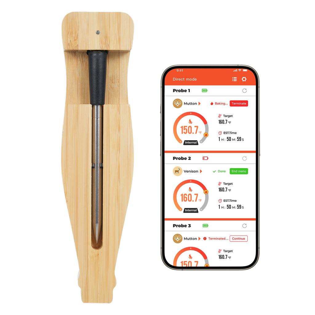 Meat Thermometer with BT 164ft Wireless Thermometer Smart Food Thermometer Temperature Gauge with