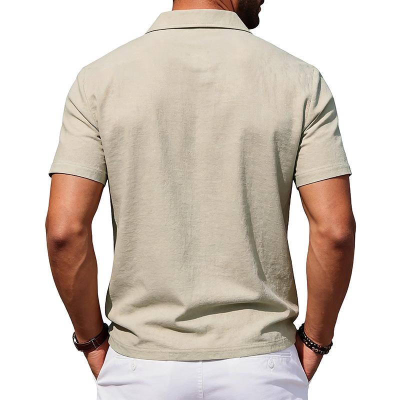 Men Loose Casual Short Sleeve Linen Blend Polo Shirt For Daily Beach Wear