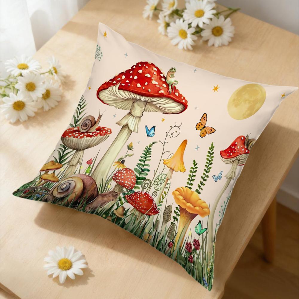 1Pc Mushroom Forest Cushion Cover Multicolor Fairy Tale Print Sofa Bed Home Living Room Decor Soft Breathable x-2