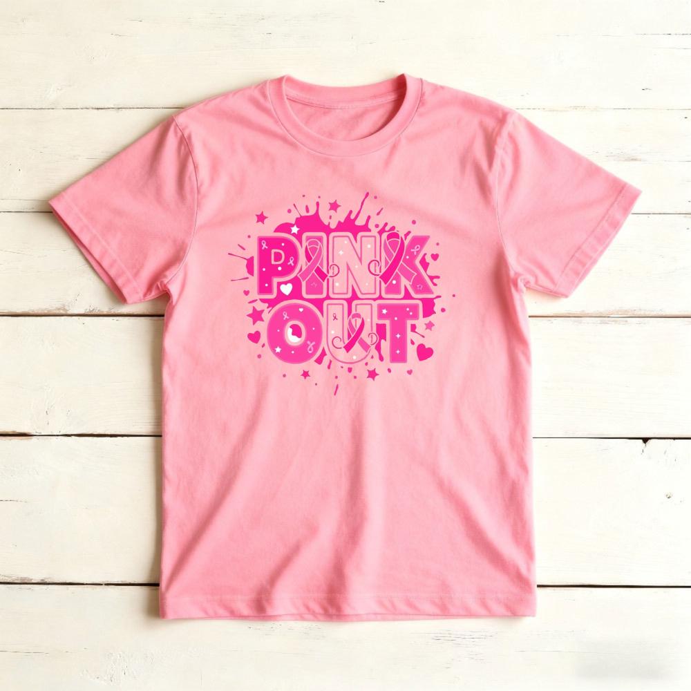 Pink Out Splash Star Heart Letter Graphicunisex Summer Cotton T Shirt Breast Cancer Support Sport Short Sleeve Garment