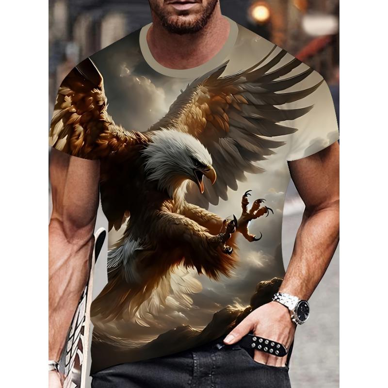 Fashionable summer men's domineering wolf print pattern breathable round neck T-shirt outdoor high street casual top