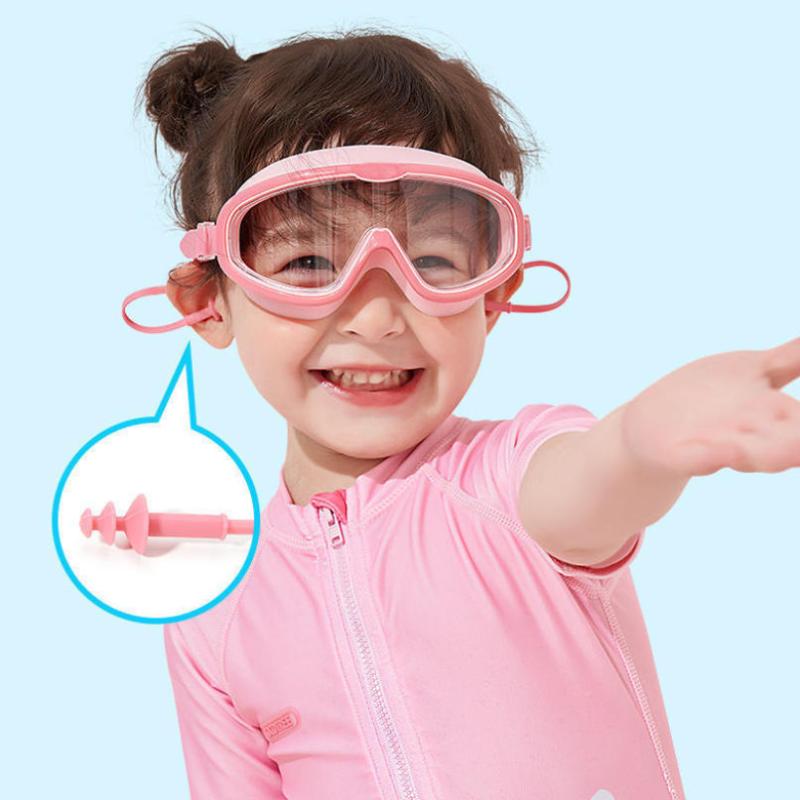 1Pcs Anti Fog Uv Protection Clear Vision Kids Large Frame Swim Goggles With Earplugs For Boys Girls Youth 3-15 Years