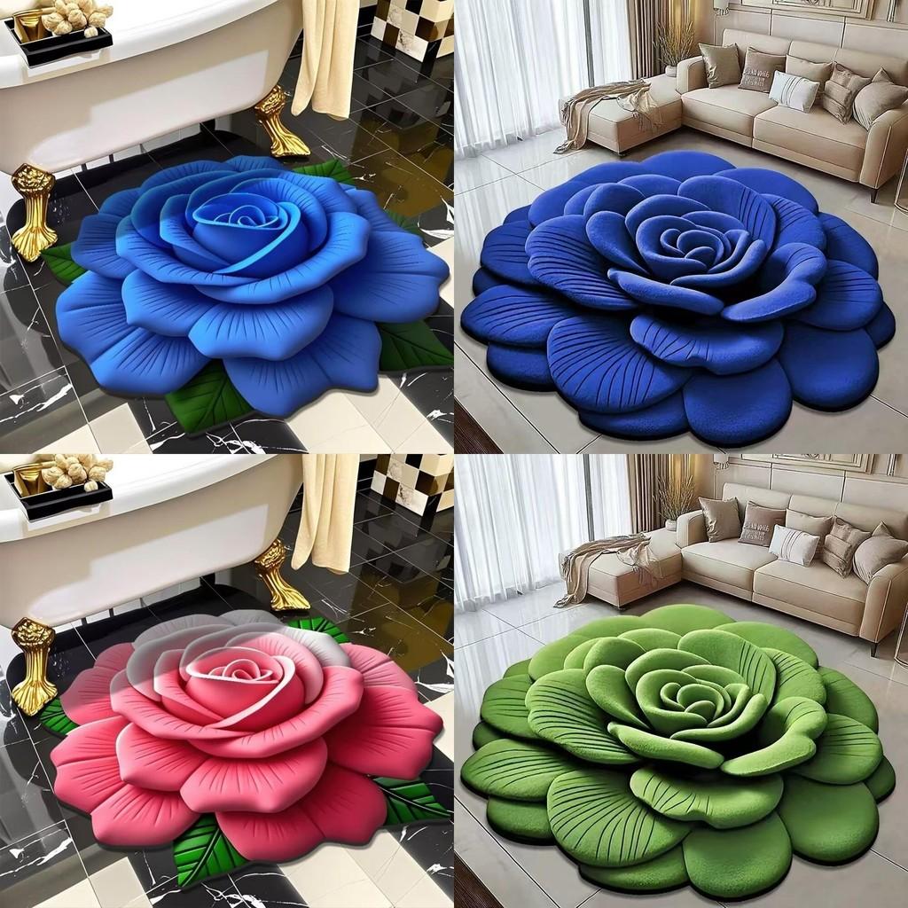 Flowers Print Rose Floor Mat Bathroom Water Absorbing Foot Mat Home Slip Anti