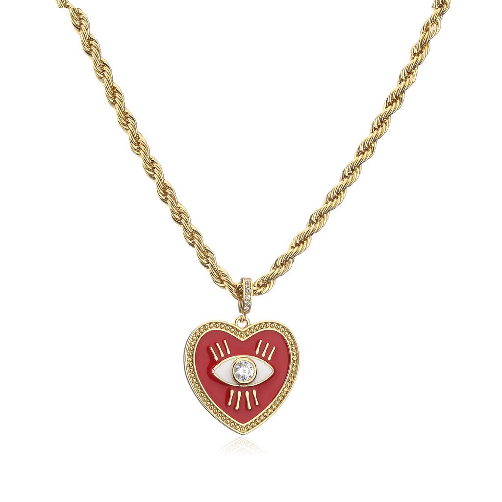 HECHENG,Colorful Enamel Heart Eyes Necklace,Twist Chain Stainless Steel Necklace,For Women Charm Zircon,Christmas gift