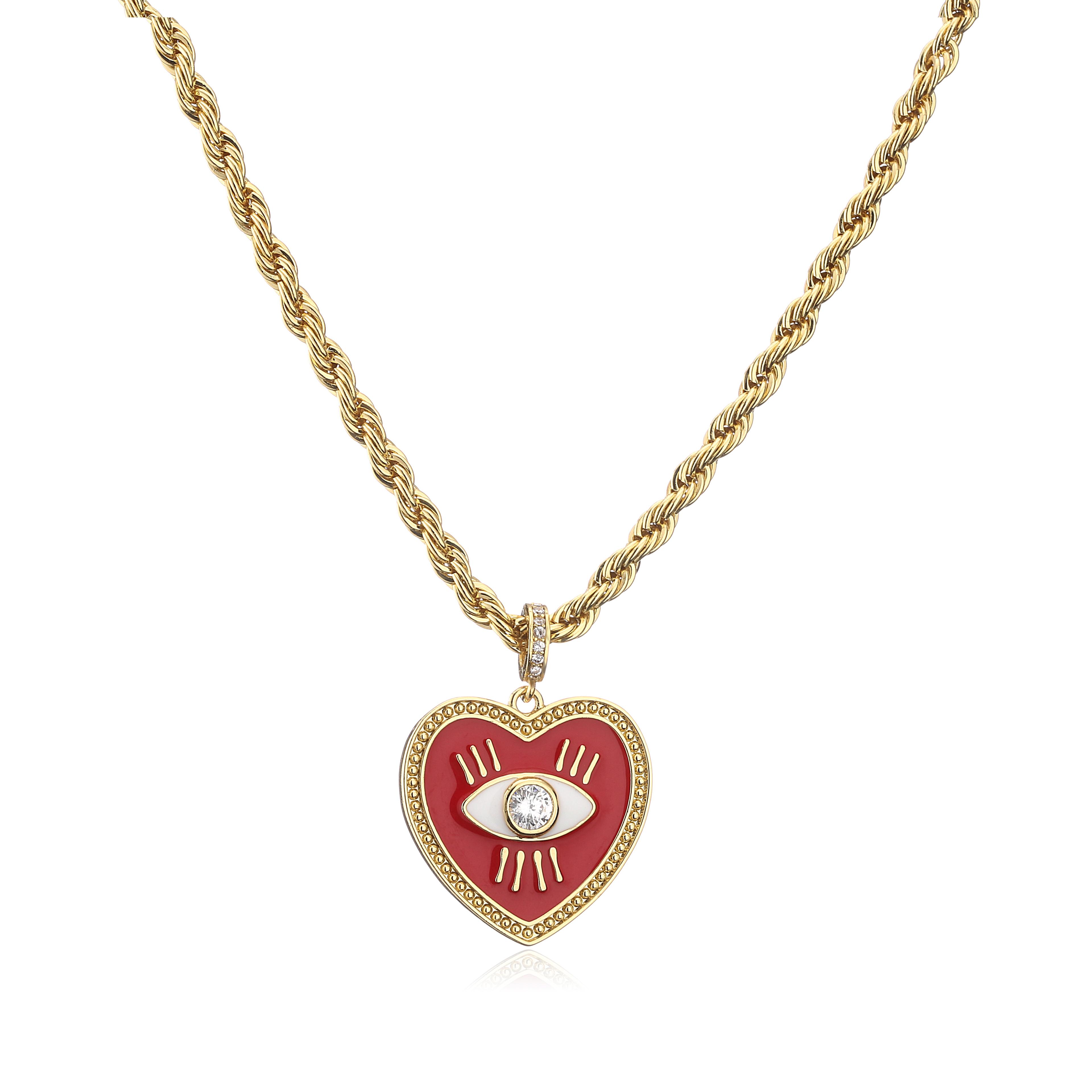 

HECHENG,Colorful Enamel Heart Eyes Necklace,Twist Chain Stainless Steel Necklace,For Women Charm Zircon,Christmas gift красный