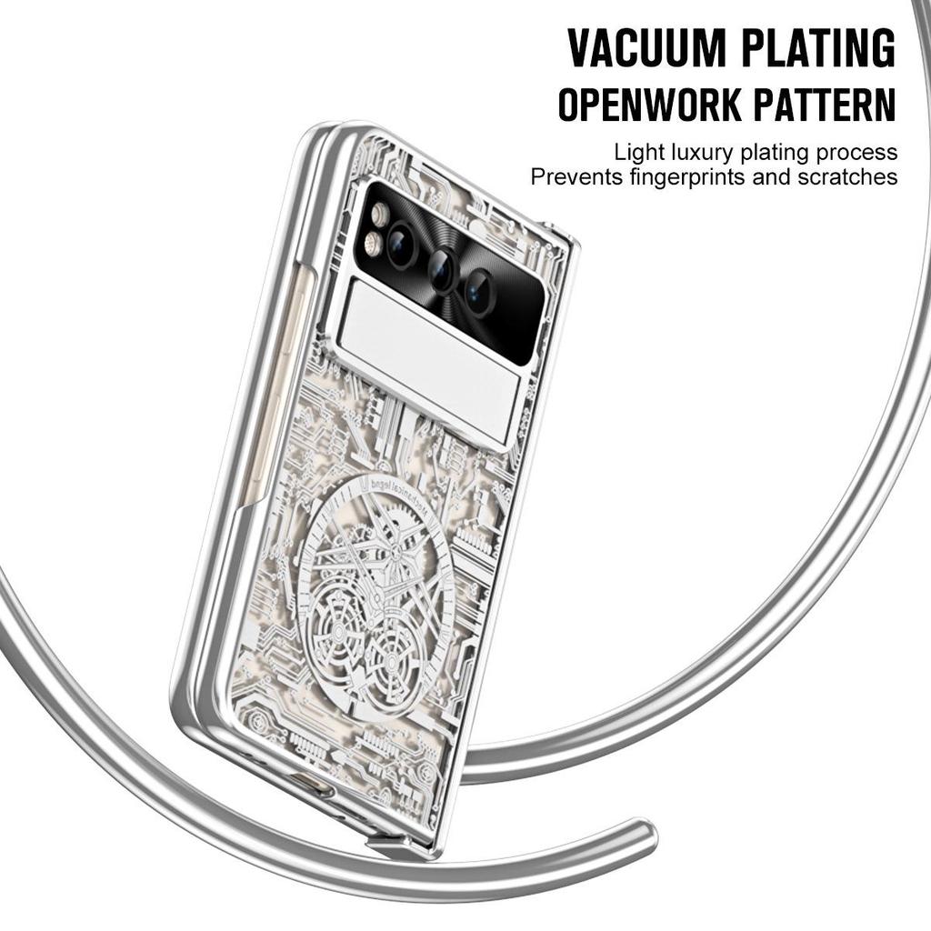 Google Pixel Fold Electroplated Phone Case with Pen Slot, Full Coverage, Anti-Drop, for Folding Screen.