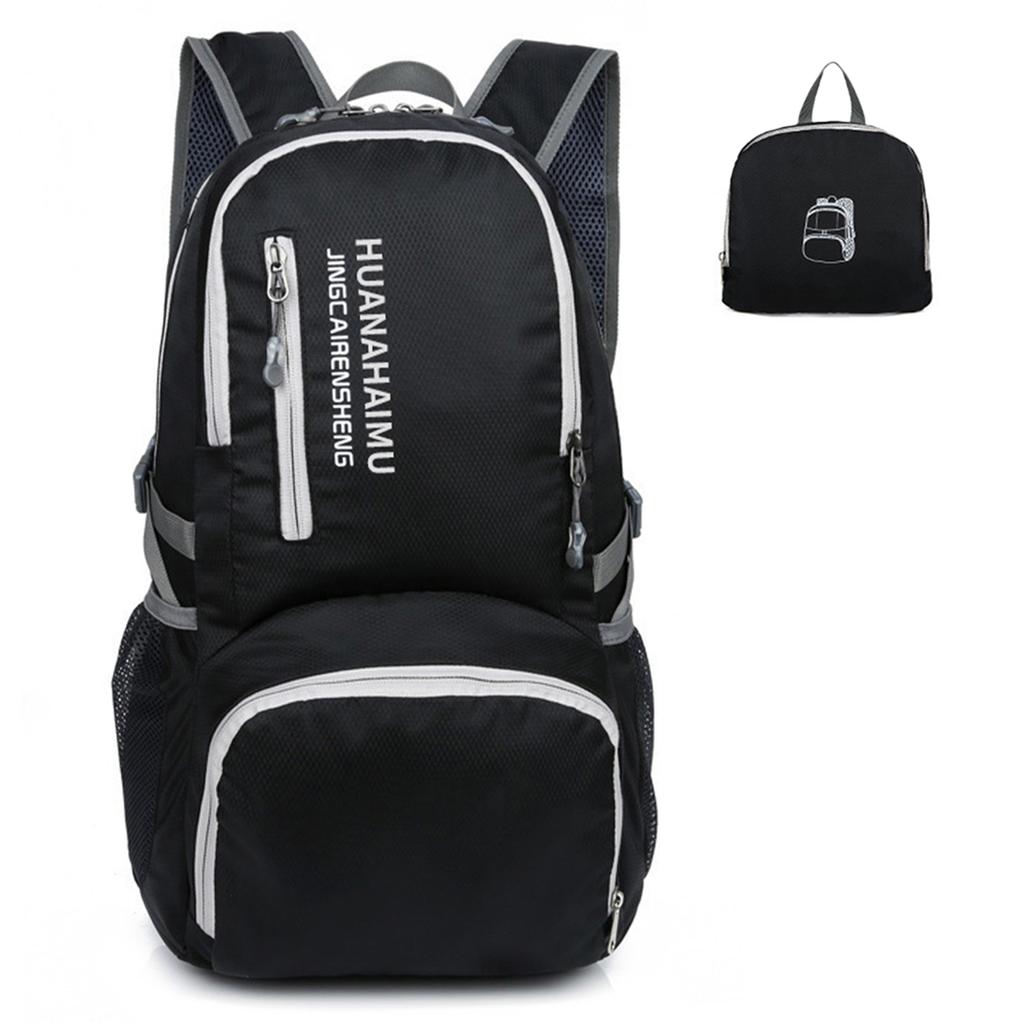 Zaino Pieghevole 25L Impermeabile Ultra Leggero (0,24 Kg) Per Viaggio, Trekking E Campeggio - Uomo E Donna, Colore Nero