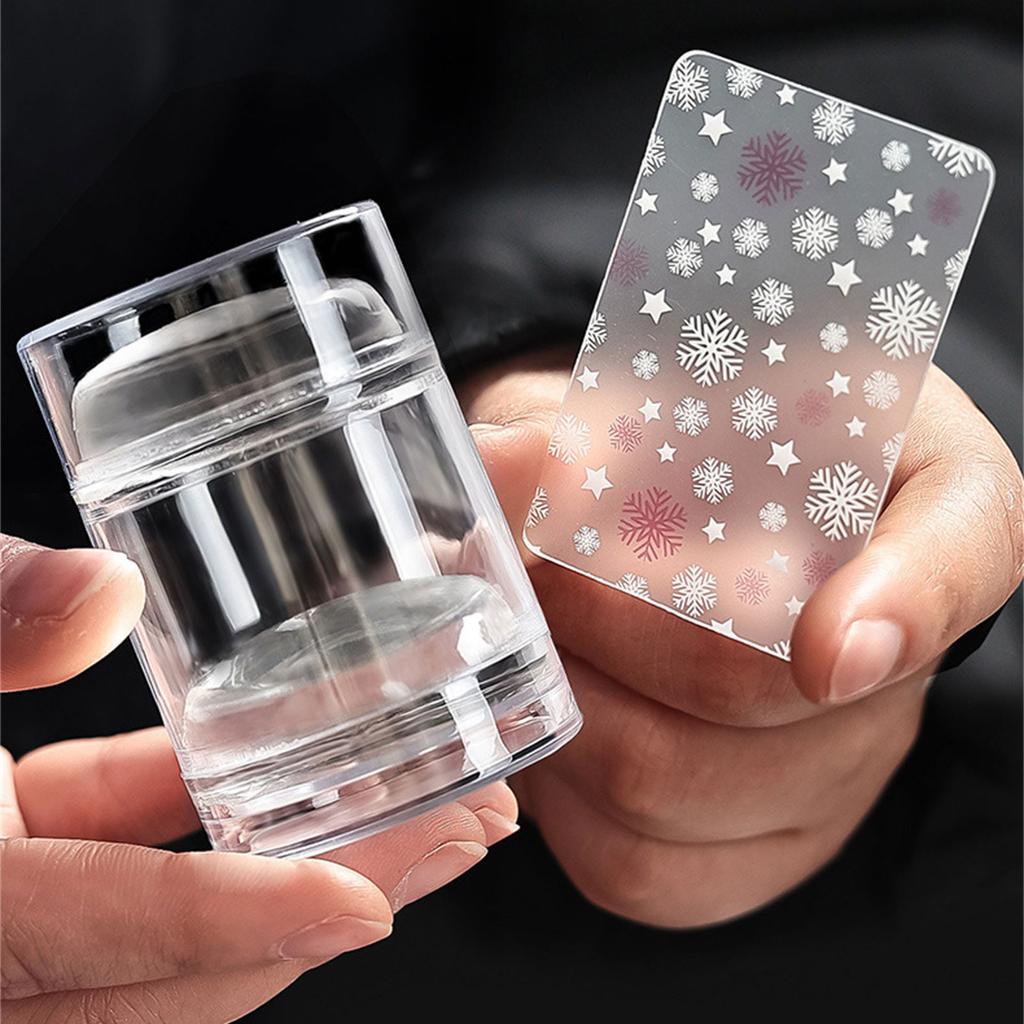 Tydligt Silikon Fransk Manikyr Stämpelset med Skrapor Rund Synlig Kropp Gelé Stämpling för Manikyr Design