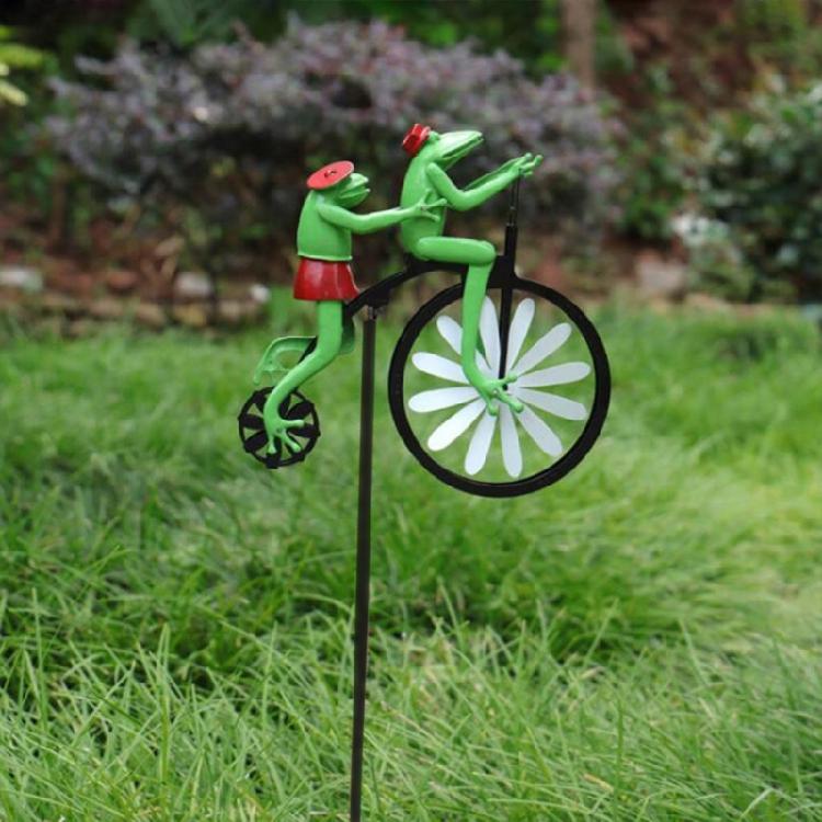 Frogs Bike Sculptures Fast delivery Handmade Metal Wind Spinner with Frogs