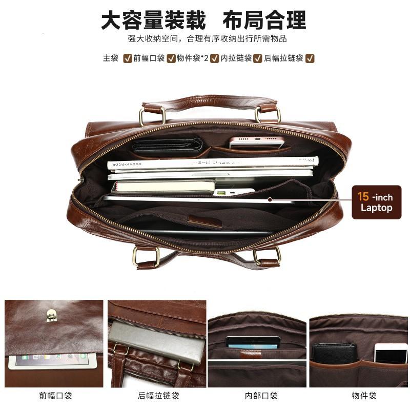 Leather Conference Briefcase High-end Men's Business Handbag Travel Computer Bag Oil Wax
