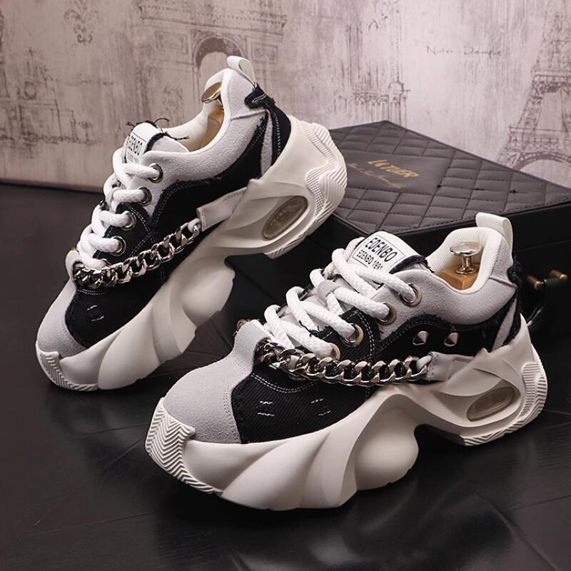 Fashion New Arrival Men Fashion Casual Metal Decoration Shoes Luxury Designer Trending Chain Punk Style Zapatos Sapat A47