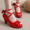 Red Women's Heels Mary Janes Lolitas Shoes Luxury Crystal Black White Block Heeled Party Wedding Shoes Female Pumps Big Size 45