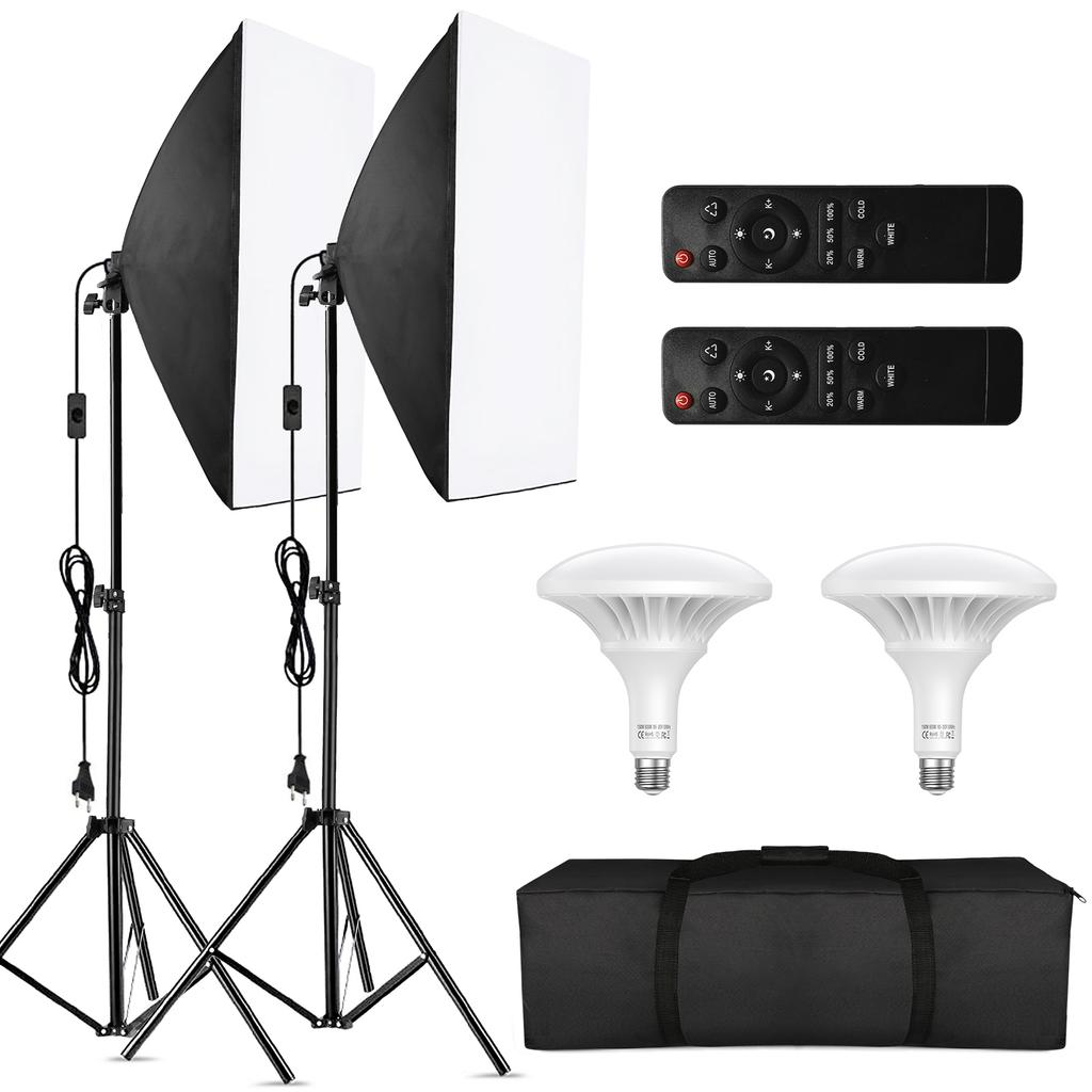 Professional Studio Photography Softbox LED Light Kit with 20*28 Inch Softbox * 2 + 3000K-6000K Bi-color Temperature 150W LED Light * 2 + 2M Light Sta