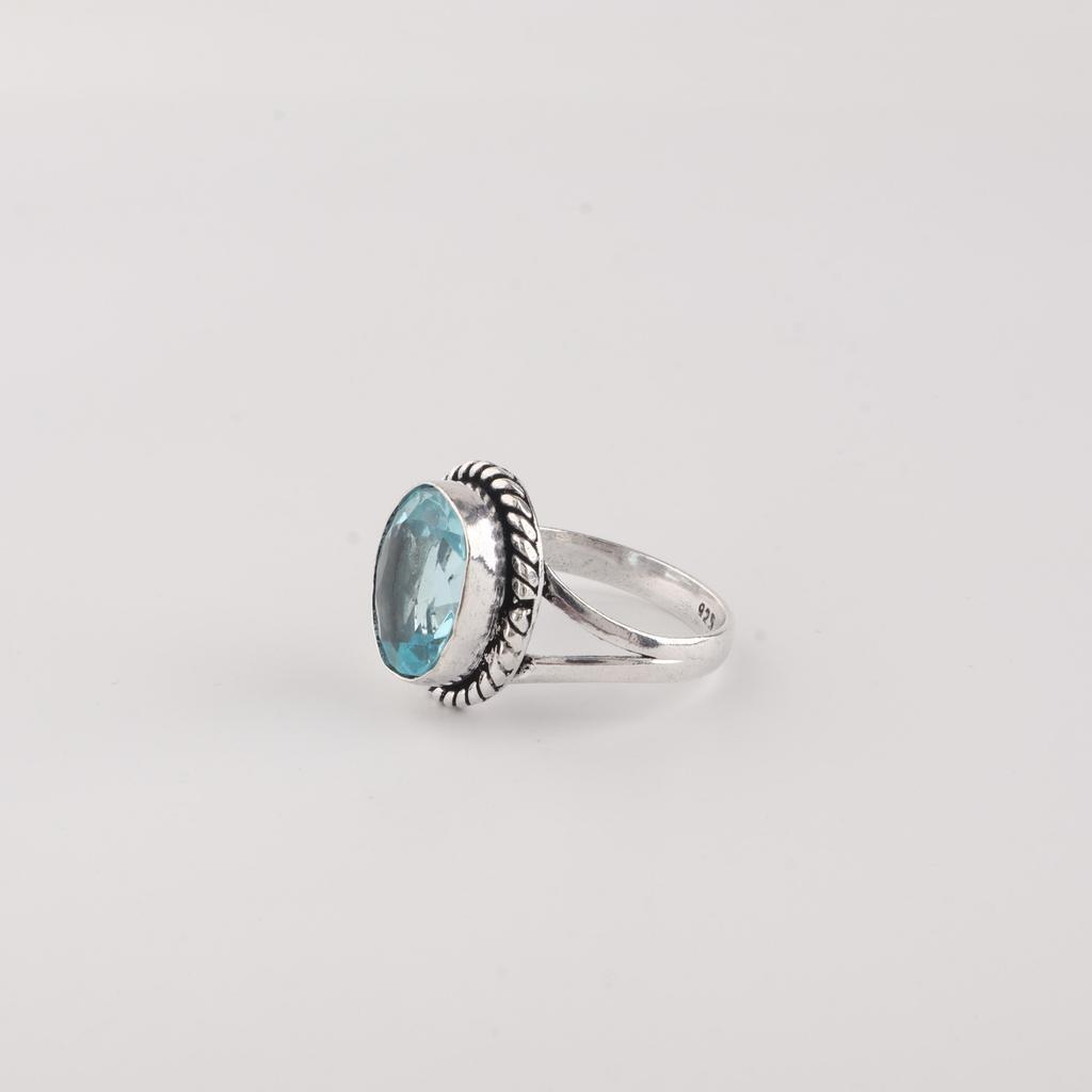 Himmelblauer Topas Edelstein Sterling Silber Schmuck Handgefertigt Damenring Geschenk für Mutter RR-84-14