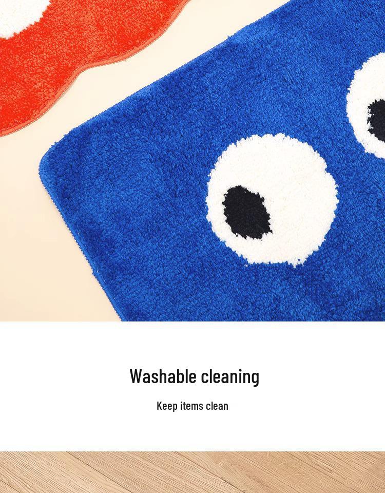Cartoon Big Eyes Tufted Rug: Non-Slip Absorbent Mat for Living Room, Bathroom, and Toilet